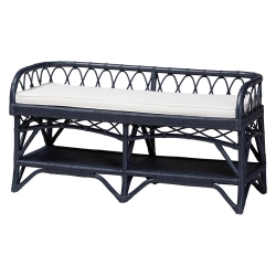 bali & pari Leryn Natural Rattan Bench with Shelf, Navy Blue